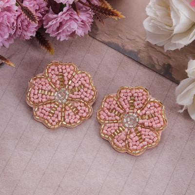 University Trendz Peach Studs Handmade Earing For Women & Girls Fabric Drops & Danglers