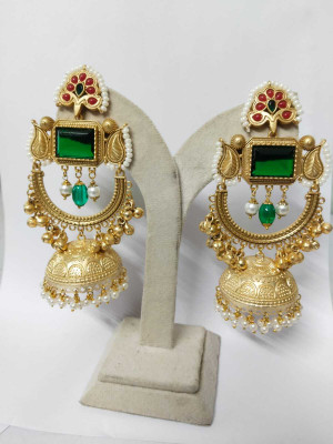 Royaleum KASHMIRI BIG JHUMKA EARRING WITH GOLD PLATED Zircon Brass Drops & Danglers, Jhumki Earring, Earring Set