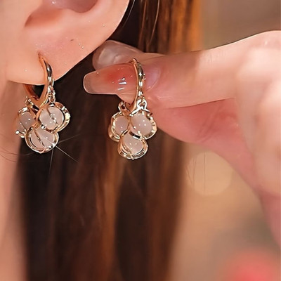 TVI Opal Stone Luxury Hoop Korean Earrings (2 Pcs/Set) Opal Alloy Hoop Earring