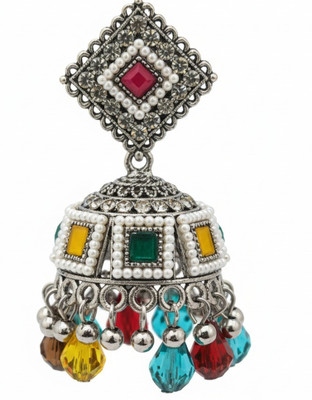 queenora Alloy Oxidized Silver Multicolor Jhumka Earring Crystal Alloy Jhumki Earring