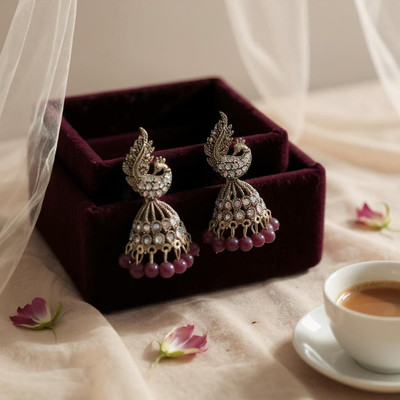 PRISHACRAFT Handcrafted Green Round Top Jhumka Earrings – Ethnic Jewellery for Women & Girls Swarovski Zirconia Alloy Jhumki Earring