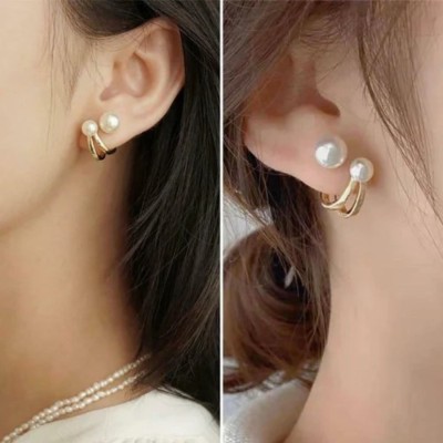 neze NZ 38 Golden Round Gold Plated Pearl Korean Claw Earring Alloy Cuff Earring