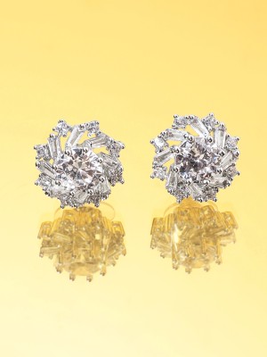 RUBANS Elegant Rhodium-Plated AD Earrings Brass Stud Earring