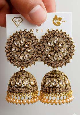 vm jwelry Fashion-Forward Jhumkas: Statement Pearl Earrings Orange Sapphire Alloy Stud Earring