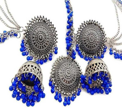 JMBW INTERNATIONAL JMBW SILVER OXIDISED BLUE BEADS ALLOY JHUMKI WITH EARR Beads Alloy Jhumki Earring