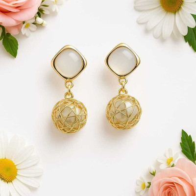 AKARISHIT GOLDEN BALL DROP KOREAN ANTI TARNISH EARRINGS Cubic Zirconia Stainless Steel Drops & Danglers