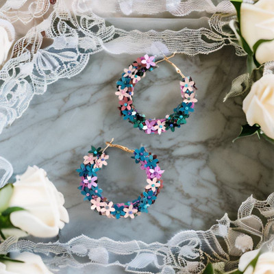 Jewelgenics Handmade Multicolor Beaded Hoop Earrings Beads, Pearl Alloy Hoop Earring