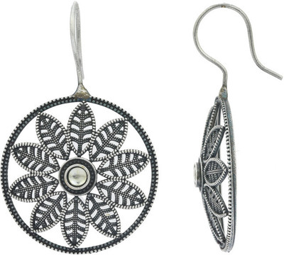 V L INTERNATIONAL Round Flower Antique Silver LookLike Brass Hanging Earrings Brass Stud Earring