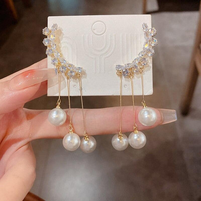 JDENTERPRISES Korean Studded Ear Cuff Pearl Tassel Drop Earrings For Women/Girls Alloy Drops & Danglers