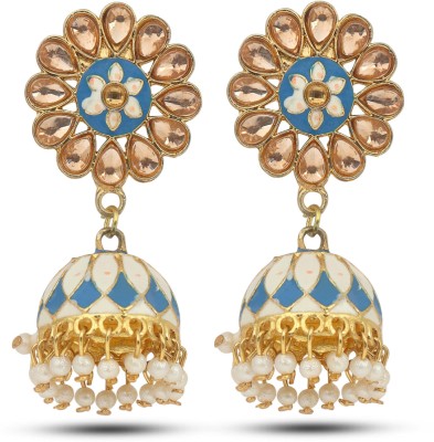 Jhumka Jhumki Indian Collection Vintage Inspired Kundan Earrings with Hanging Small Pearls Metal Jhumki Earring