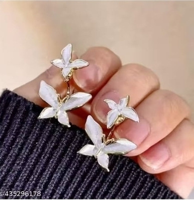 RISHASTYLE White butterfly motive earrings for girls and women Zircon Alloy Stud Earring, Drops & Danglers