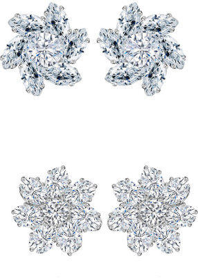 VIGHNAHARTA Elegant Beautiful Rhodium Plated Solitaire Stud Earring Combo-2 Cubic Zirconia Alloy Earring Set
