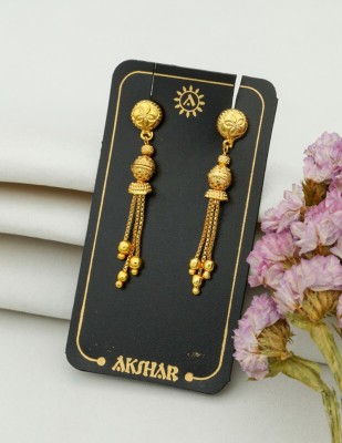 Pushp Creation 1 GRAM GOLD-PLATED FANCY SUIDHAGA EARRINGS FOR WOMEN/GIRLS. PIPE-SCREW BACK. Brass Ear Thread