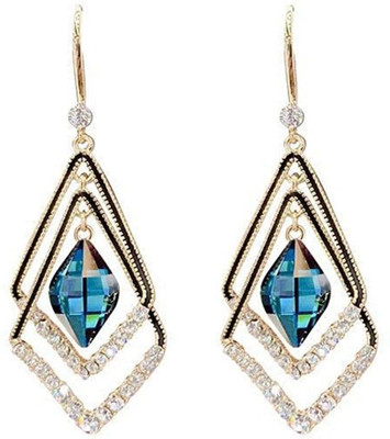 LOVIA BY HM BLUE RHINESTONE CRYSTAL DROP KOREAN STYLE DANGLER EARRINGS Cubic Zirconia, Crystal Alloy Drops & Danglers
