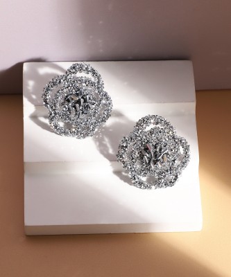 SOHI Women's Embellished Flora Stud Earrings - Silver Alloy Stud Earring
