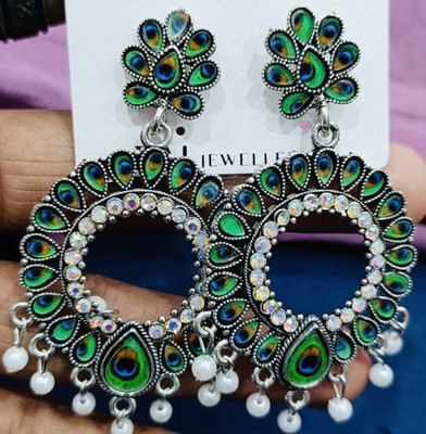 SAKETHAM Peacock Whites Alloy Jhumki Earring