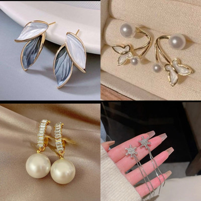 Anabia Korean Earrings 4 Pair Combo Trending Stylish Daily Use Alloy Stud Earring