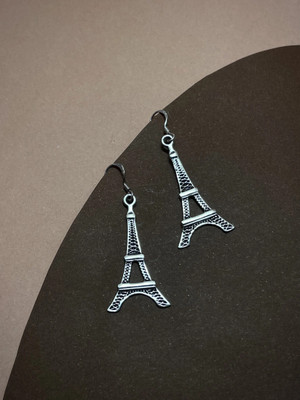 HIGH TRENDZ Oxidised German Silver Stylish Eiffel Tower Charm German Silver Hoop Earring