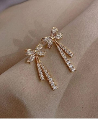 RISHASTYLE Gold plated with AD stone earrings korean stylish Zircon Alloy Stud Earring, Drops & Danglers