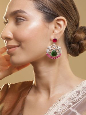 RUBANS Oxidised Silver Plated Cubic Zirconia Alloy Chandbali Earring