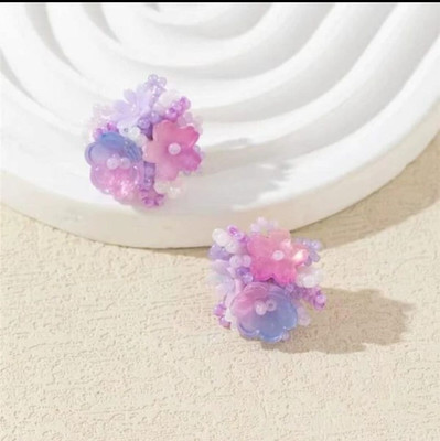 SVENTS Elegant Purple Beaded Flower Cluster Bohemian Jewelry Earrings Women Girls Alloy Tunnel Earring, Stud Earring, Drops & Danglers, Hoop Earring, Plug Earring