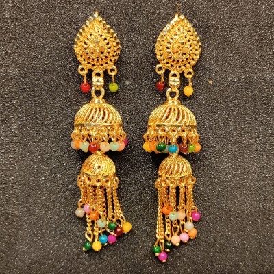 GoldNera Colorful Hanging Jhalar Gold Plated Jhumki Earrings Brass, Metal Huggie Earring