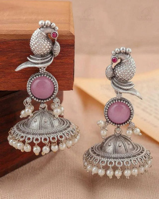 MM Immitation Beautiful Unique Design Oxidised Silver Stone Earrings Alloy Stud Earring