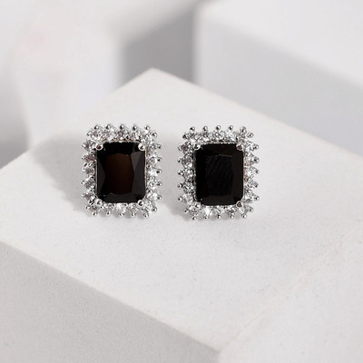 Voylla Sparkling Elegance Black American Diamond Studs Earrings Cubic Zirconia Brass Stud Earring