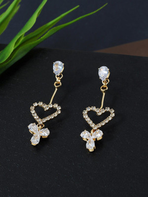 Dressberry Gold Plated Rhinestone Heart Shape Dangle Drop Earrings Brass Drops & Danglers