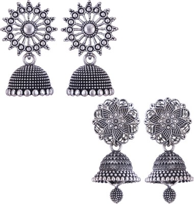 MEENAZ silver earrings jhumki combo oxidised earrings jhumka south indian temple party Beads, Pearl, Cubic Zirconia, Diamond Brass, Enamel, Copper, Zinc, Stone Drops & Danglers, Chandbali Earring, Earring Set, Jhumki Earring