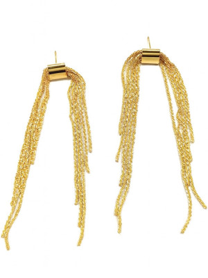 ARISAA Long Golden Tassel Earrings Brass Stud Earring