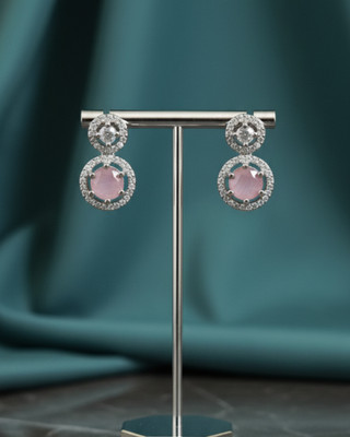Hurera Women’s Rhodium Plated Pink Cubic Zirconia Alloy Drops & Danglers