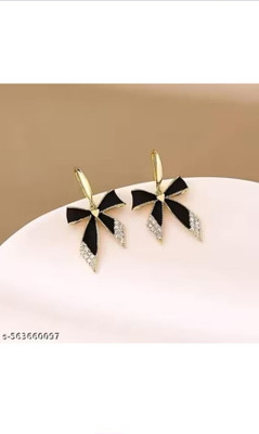 RISHASTYLE Black shine and gold plated with AD stone earrings Zircon Alloy Drops & Danglers