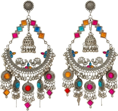 ISLANA Traditional multicolor jhumki Earrings peacock for women and girls with nosepin Alloy Jhumki Earring