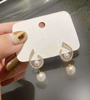 Vembley Stylish 3 in 1 Pearl Earrings C-Shaped Earrings for Females Alloy Drops & Danglers