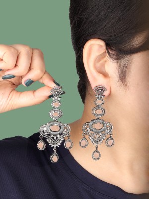 Arti creations Light Weight Korean Silver Black Plated Designer AD Studded Danglers Earrings Cubic Zirconia Alloy, Stone Drops & Danglers