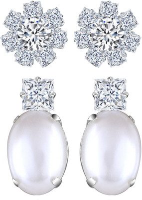 VIGHNAHARTA Elegant Beautiful Rhodium Plated Solitaire Stud Earring Combo-2 Cubic Zirconia Alloy Earring Set