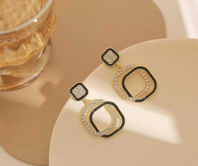 Azarya Korean Gold-Plated Artificial Stones Studded Square Shaped Drop Earrings Alloy Drops & Danglers
