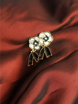 Solis Sarah KOREAN EARRINGS|WOMEN EARRINGS|BLACK RIBBON Earrings Gold-Tone| SOLIS SARAH Cubic Zirconia Stainless Steel, Alloy Stud Earring