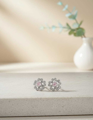 MD CREATIONS HUB Elegant Mint pink Emerald AD Stud Earrings for Women & Girls | Floral Design Cubic Zirconia Brass, Alloy Stud Earring