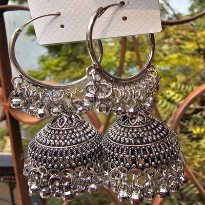 GUPIH JEWEL Traditonal Ethnic Pearl Studed Gold Platted Big Oxxidize Jhumka Jhumki For Women Beads Brass Hoop Earring, Jhumki Earring, Stud Earring, Cuff Earring