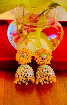 mdip Yellow Pearl beadf Alloy Jhumki Earring Beads Alloy Jhumki Earring, Drops & Danglers