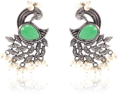 muskcloset Stylish Bada Mor With Green Moti Earrings For Ladies Designer(1 Pair) Metal Earring Set