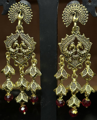 Shora Golden Oxidised Peacock Jhumka Earring Alloy Jhumki Earring, Earring Set