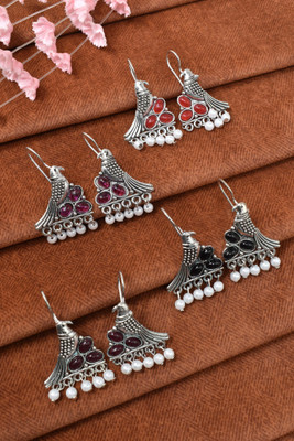 Meira Jewellery Latest Designer Trendy multicolored set of 4 combo earrings for girls n women Pearl German Silver Drops & Danglers