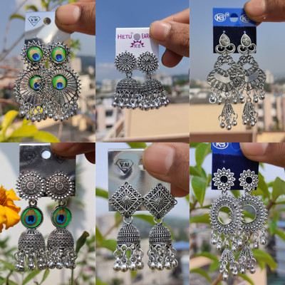swarnaswarup 6-in-1 Ethnic Oxidized Earrings Set for Women & Girls Alloy Earring Set, Jhumki Earring, Drops & Danglers