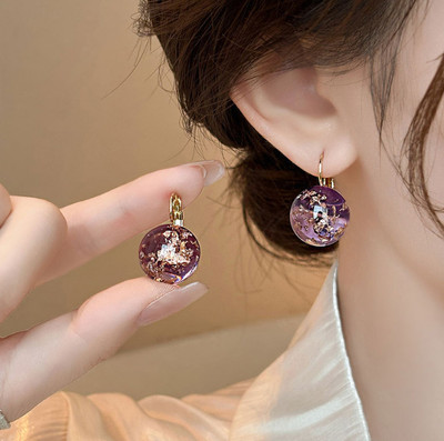 AKISON JEWELS Korean Earrings For Women Girls Purple Crystal Ball Resin Earrings Trendy Resin, Alloy Earring Set, Drops & Danglers