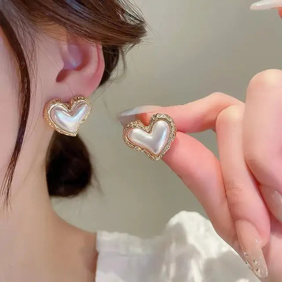 BlueShine Korean Earring Shinny Heart With Golden Layer for Women & Girls Wedding &Party Alloy Drops & Danglers