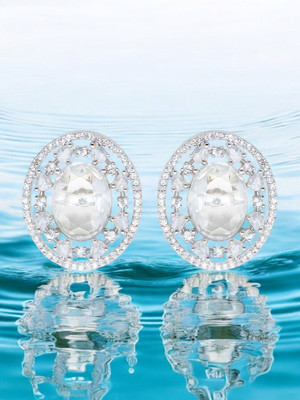 Manikya MANIKYA Brass AD Rhodium Plated Earings Tops Cubic Zirconia Brass Stud Earring