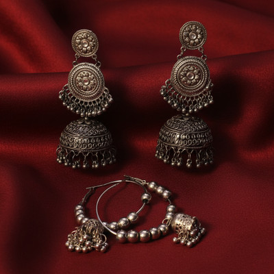 spellbound fashion Traditional Oxidized Silver Jhumkas Earrings With Beads And Indicate Detailing Alloy Jhumki Earring